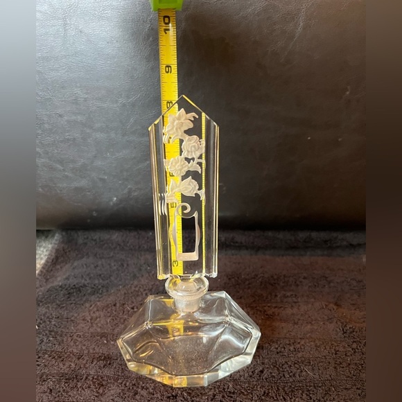 Vintage Czech Glass Perfume Bottle with Engraved Floral Design - Picture 11 of 14